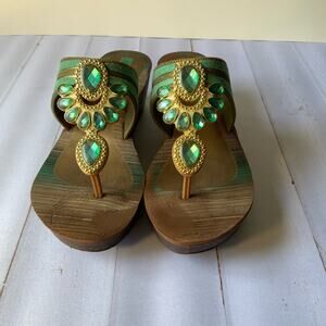 Grendha green jeweled sandal wedges